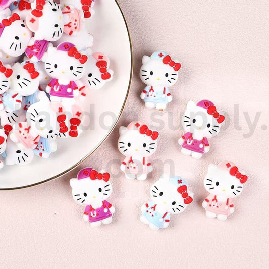 3D Cute Silicone Focal Beads Purple Blue Pink Hello Kitty Nurse Design Random Mix