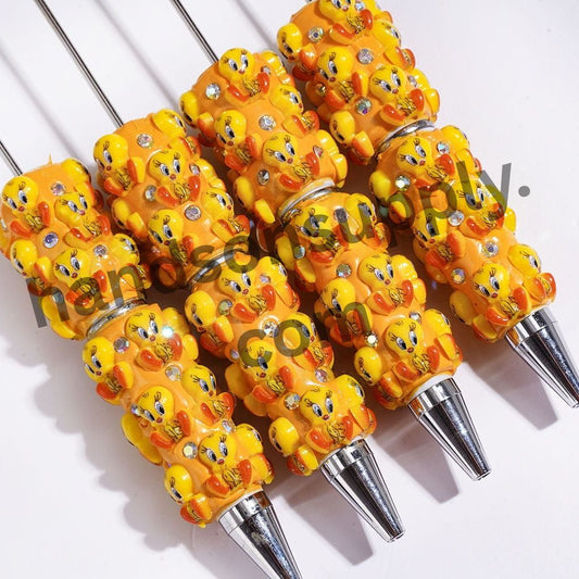Cute Yellow Big Eyed Tweety Bird Character Rhinestone Beadable Clay Pens