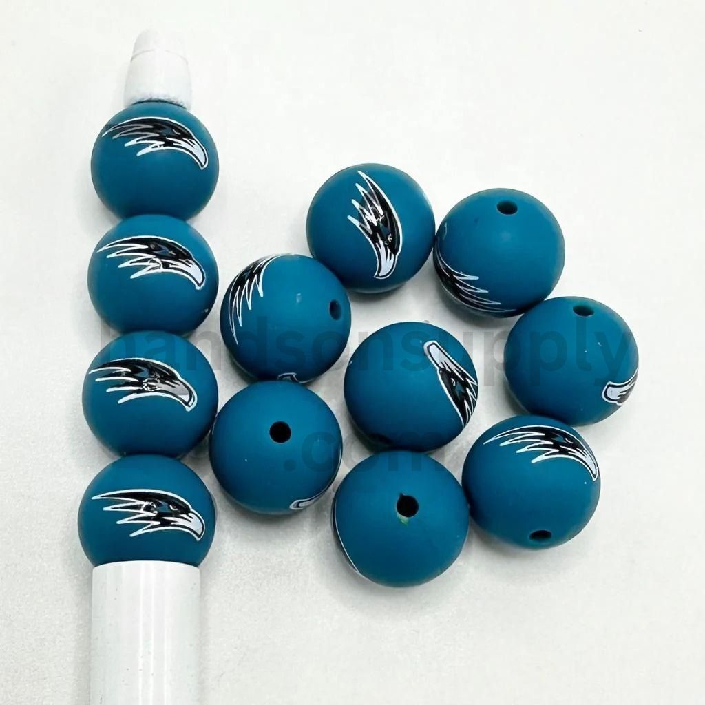 NFL Philly Football Logo Round Blue Football Sports Printed Silicone Beads 15mm