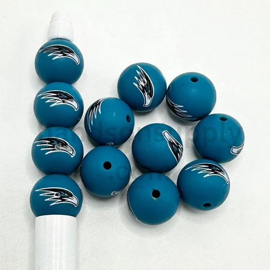 NFL Philly Football Logo Round Blue Football Sports Printed Silicone Beads 15mm