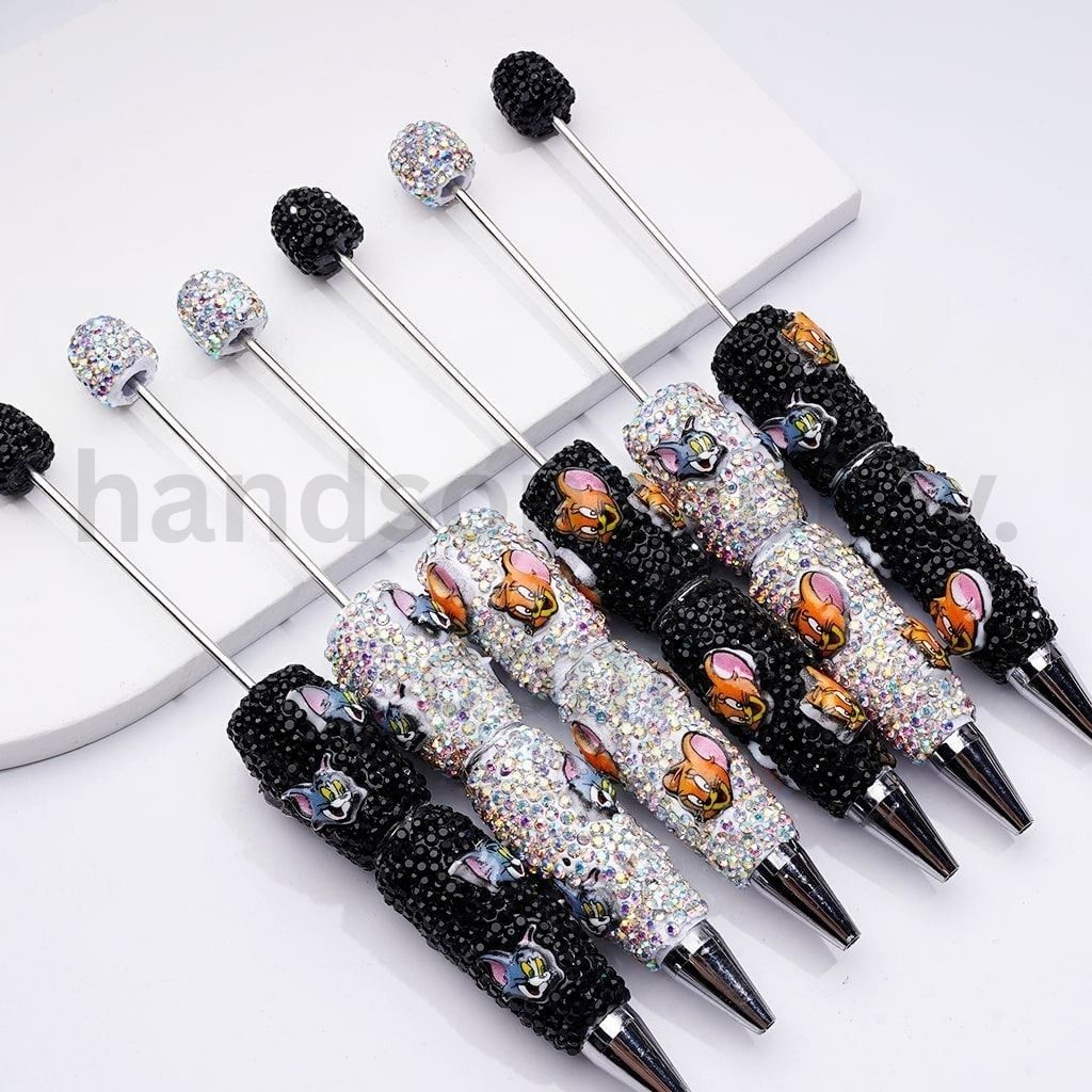 Cute Tom and Jerry Inspired Design with AB Rhinestones Fun Style Clay Pens