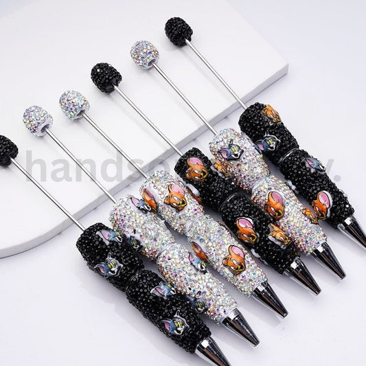 Cute Tom and Jerry Inspired Design with AB Rhinestones Fun Style Clay Pens
