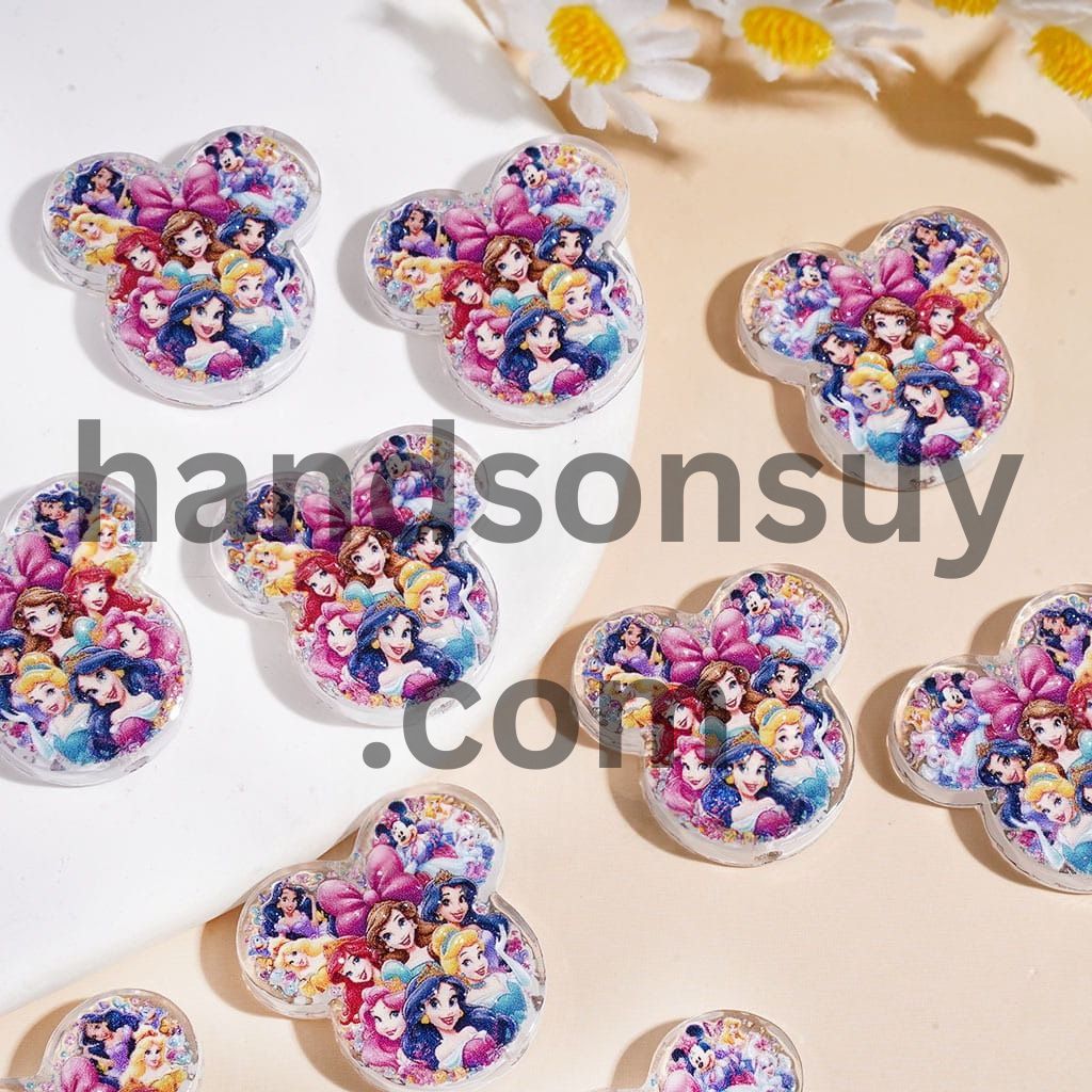 Fairy Beautiful Princess Character Print Flatback Mouse Head Shape Acrylic Beads, 24*25MM