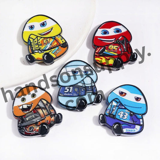 Sports Car Character Design in Man Exclusive Theme Semi-Clear Acrylic Beads, 25*29MM, Random Mix