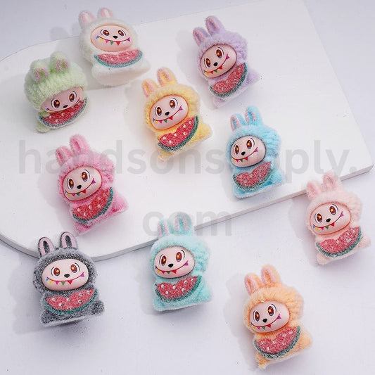 Cute Watermelon Pendants Pen Topper Flocked Labub Eats Acrylic Beads Jewelry Accessories, 40*28MM, Random Mix