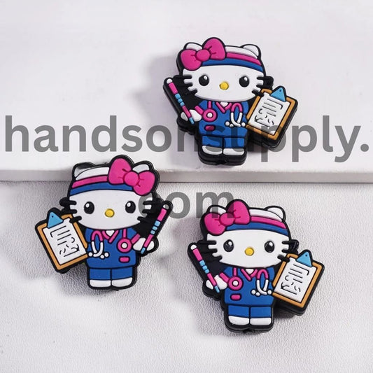 Adorable Cute Cat Character Nurse Doctor Silicone Focal Beads