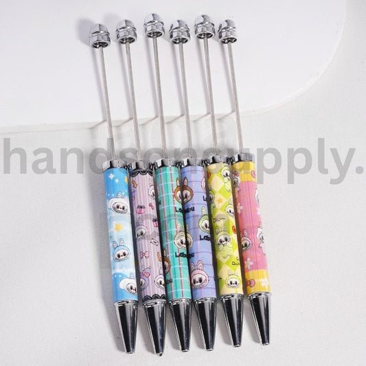 Cute Labub Pop Mar Character Beadable DIY Pen Colorful Glitter & Pearls Design