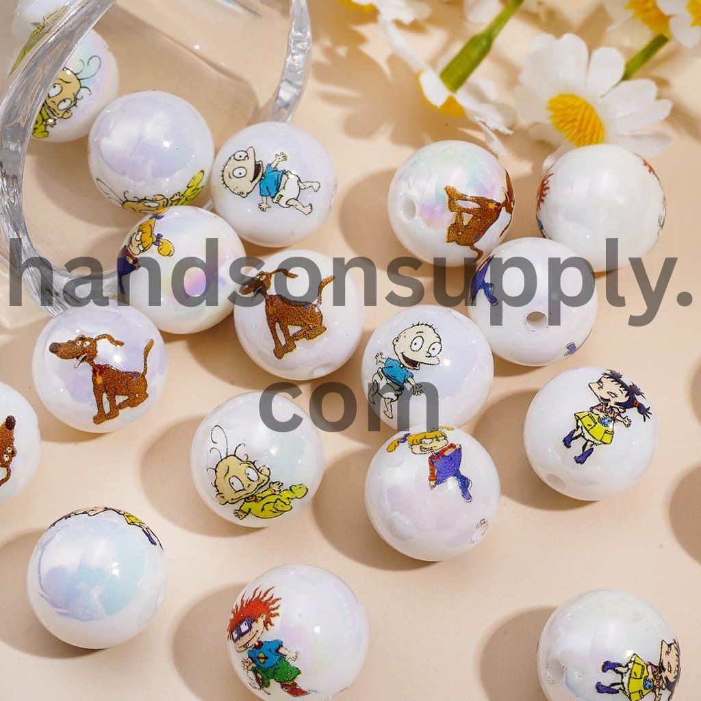 UV Coated Golden Haired Fairytale Royal Princess Character Prints on Round Acrylic Beads for Bracelets 16MM Random Mix