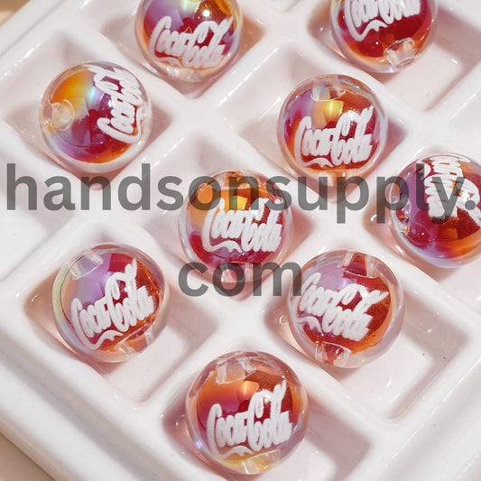 UV Coating & Embedded Red Bubble Inside, Semi-Clear Soda Drink Round Acrylic Beads for Bracelet 16MM