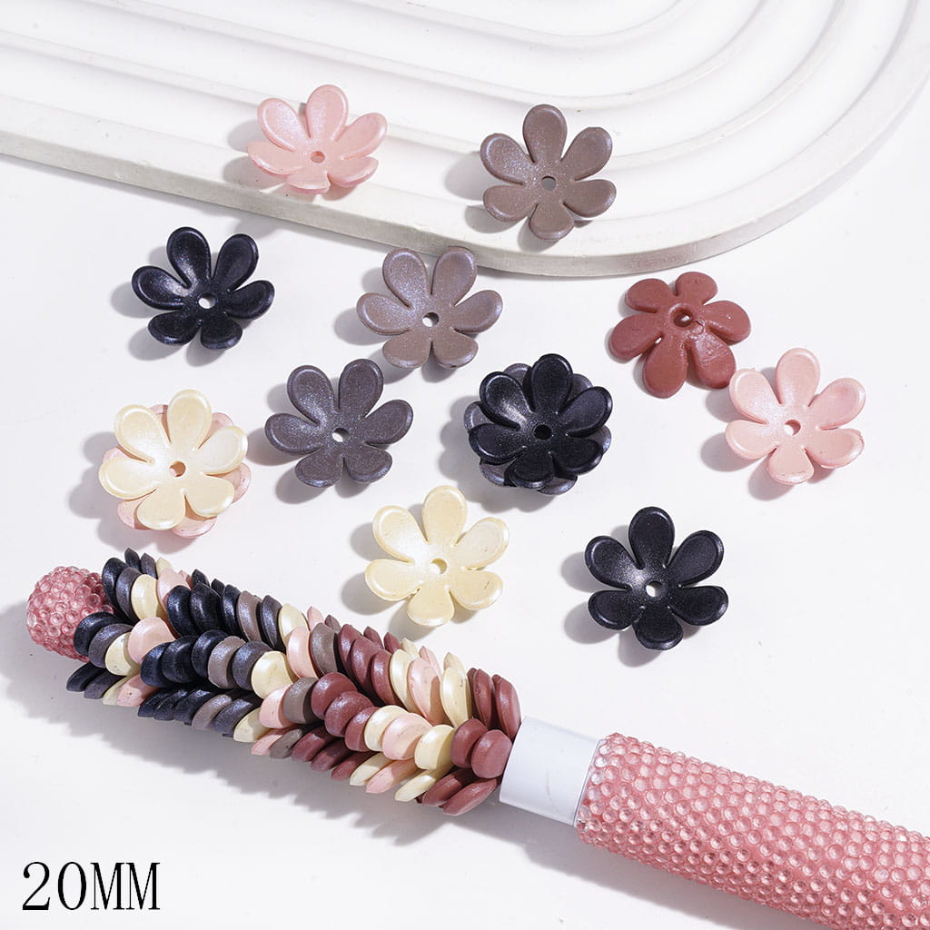 UV-Finish Cute Six-Petaled Flower Design Acrylic Bead Cap Cages , 20MM, Multicolor, Random Mix