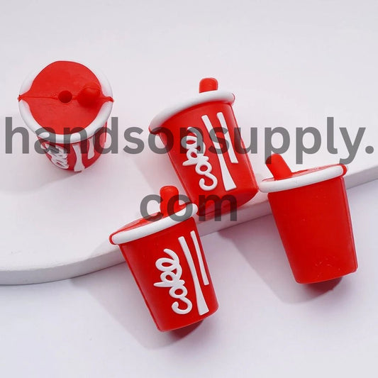 Adorable 3D Red Pop Soda Soft Drink Bottle Cup Silicone Focal Beads