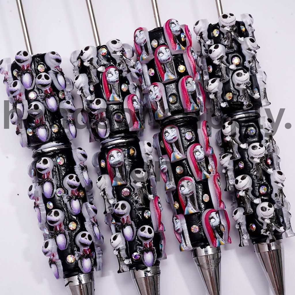 Skull Skeleton Couple Character Series and AB Rhinestones Halloween Theme Beadable Clay Pens