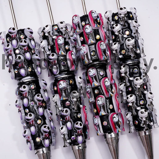 Skull Skeleton Couple Character Series and AB Rhinestones Halloween Theme Beadable Clay Pens