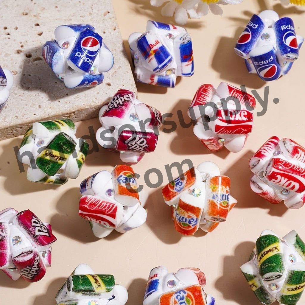 Soda Can Drinks Design Clay Beads with AB Rhinestones, 20MM, Assorted Colors, Random Mix