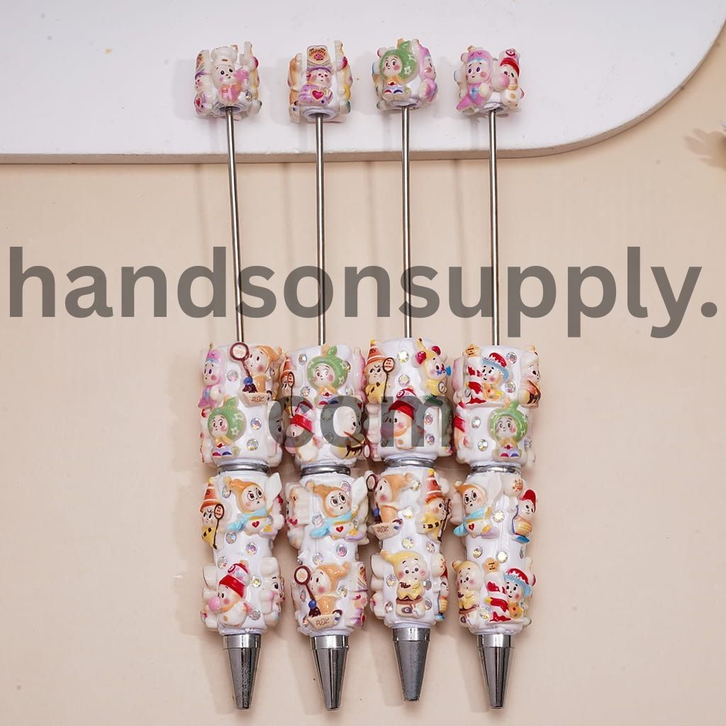 Cute Doll Characters in Various Style Beadable Clay Pens with AB Rhinestones