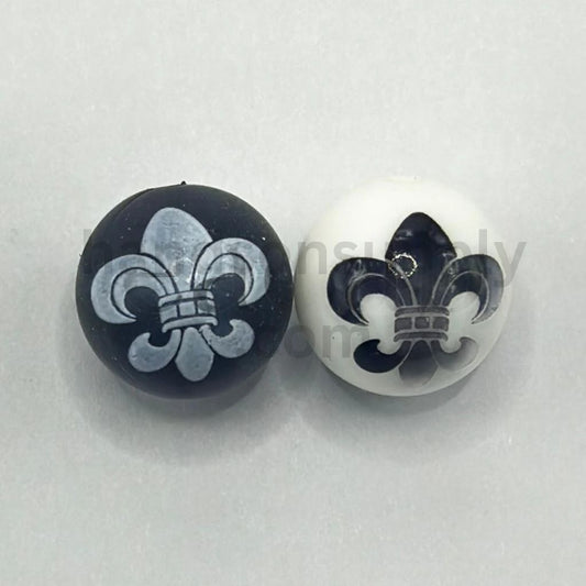 Little Saint Football Crown Heart Black and White Printed Silicone Beads Random Mix 15mm