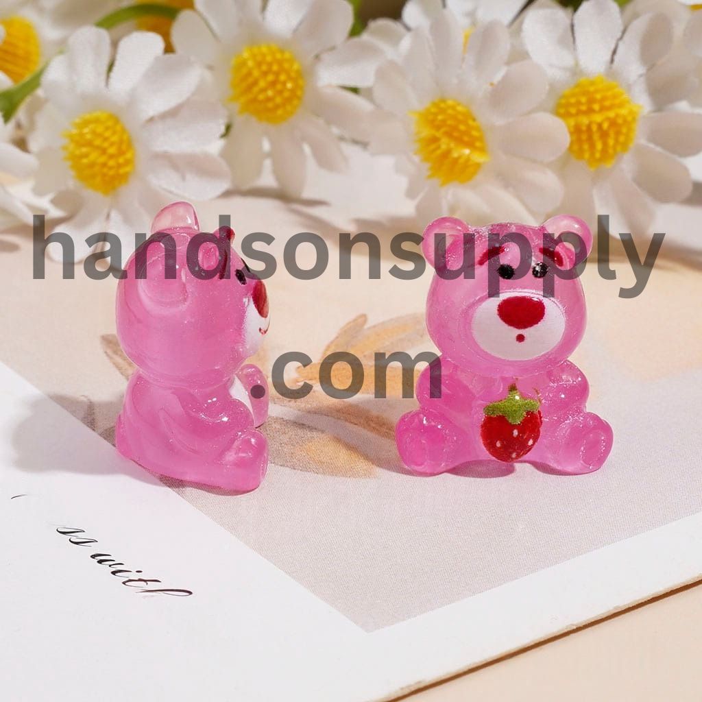 Adorable Tiny Smiling Pink Bear Character with Glossy Finish Acrylic Beads, Height 19MM, Random Mix