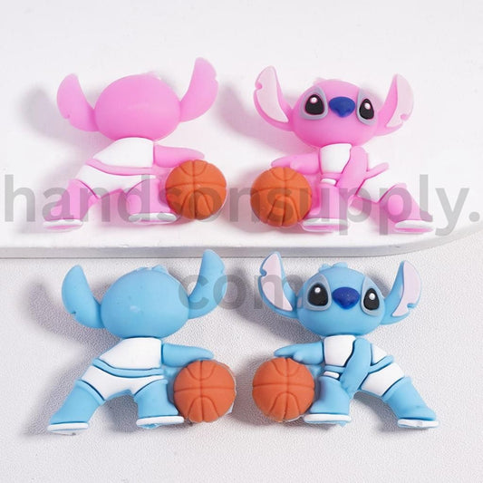 3D Sporty Cartoon Pink & Blue Stic Ange Playing Basketball Silicone Focal Beads