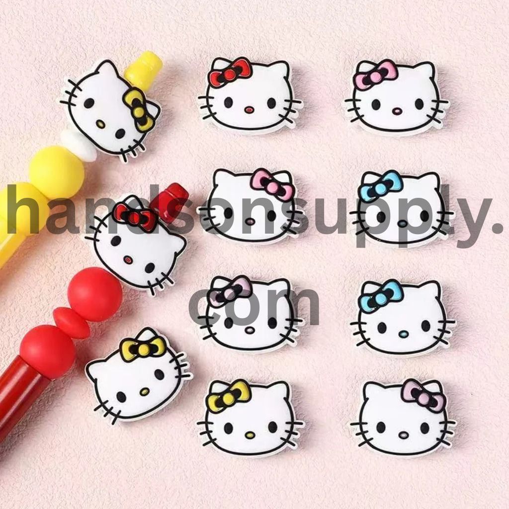 Cute Adorable Cat character Head with Bows Silicone Focal Beads
