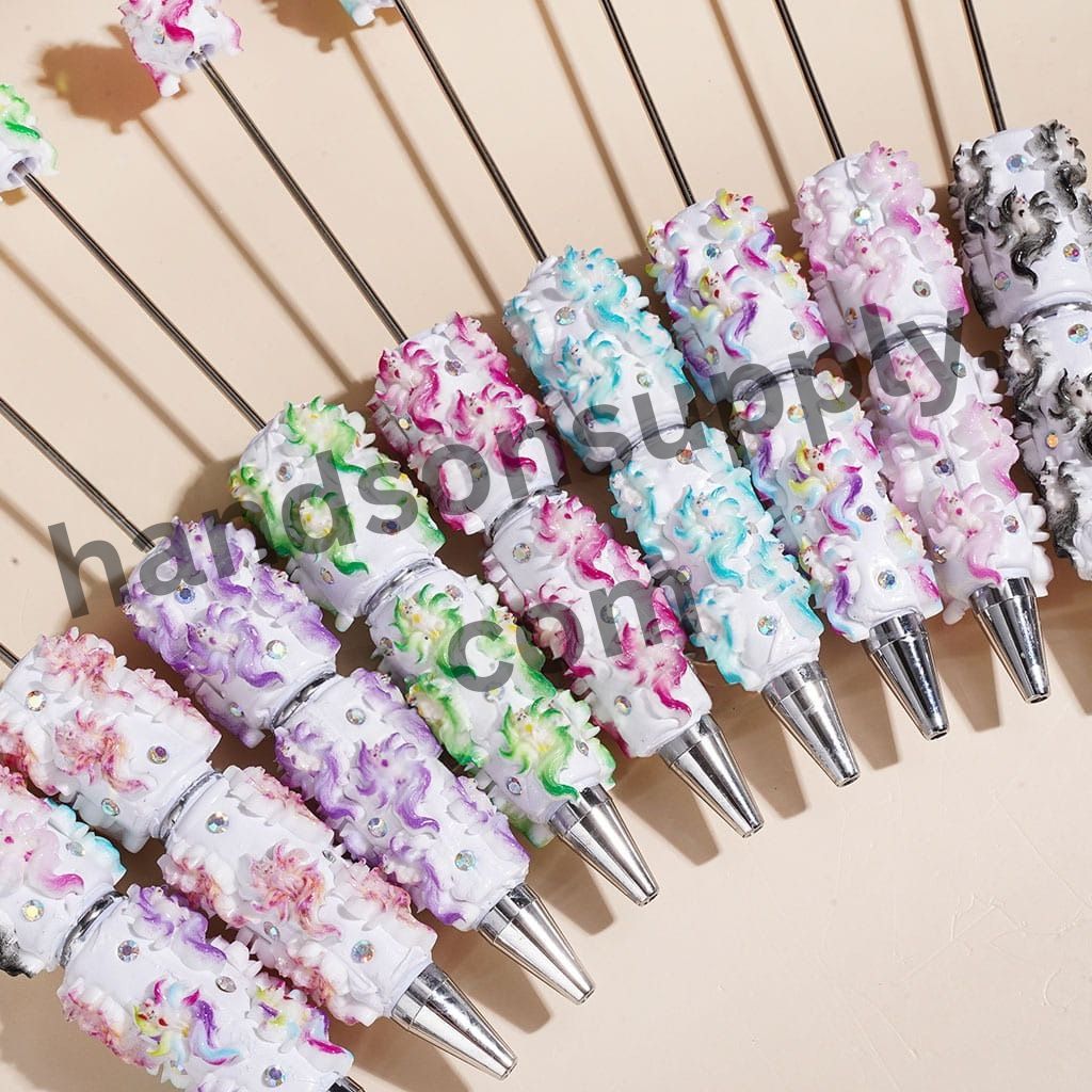 Cute Nine-Tailed Fox Beadable Clay Pen with AB Rhinestones Multi-Color, Random Mix