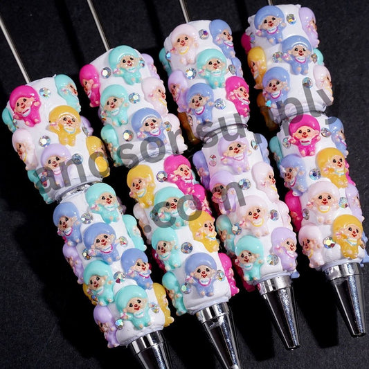 Cute Cartoon Character Monkey Doll in Macaron Colors with AB Rhinestones Beadable Clay Pens