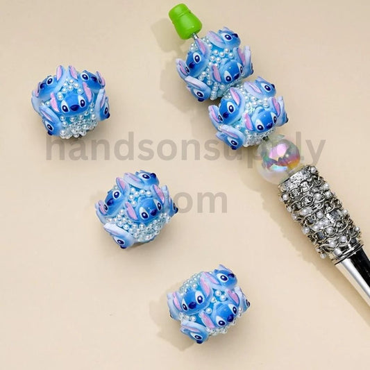 3D Cute Blue Cartoon White Pearls Chunky Clay Acrylic Beads, 20MM