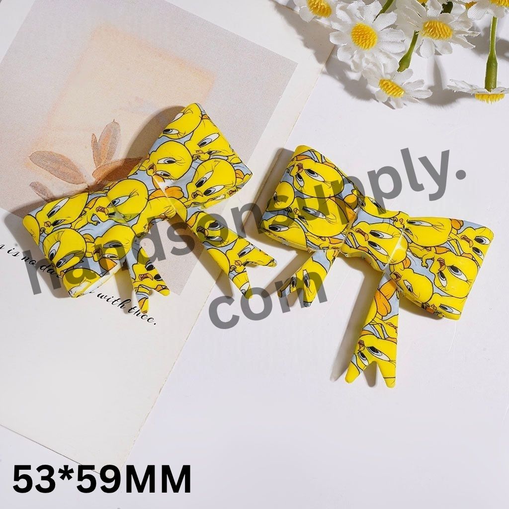 Lovely Yellow Bird Print Bowtie-Shaped Soft Silicone Focal Beads, 53*59MM