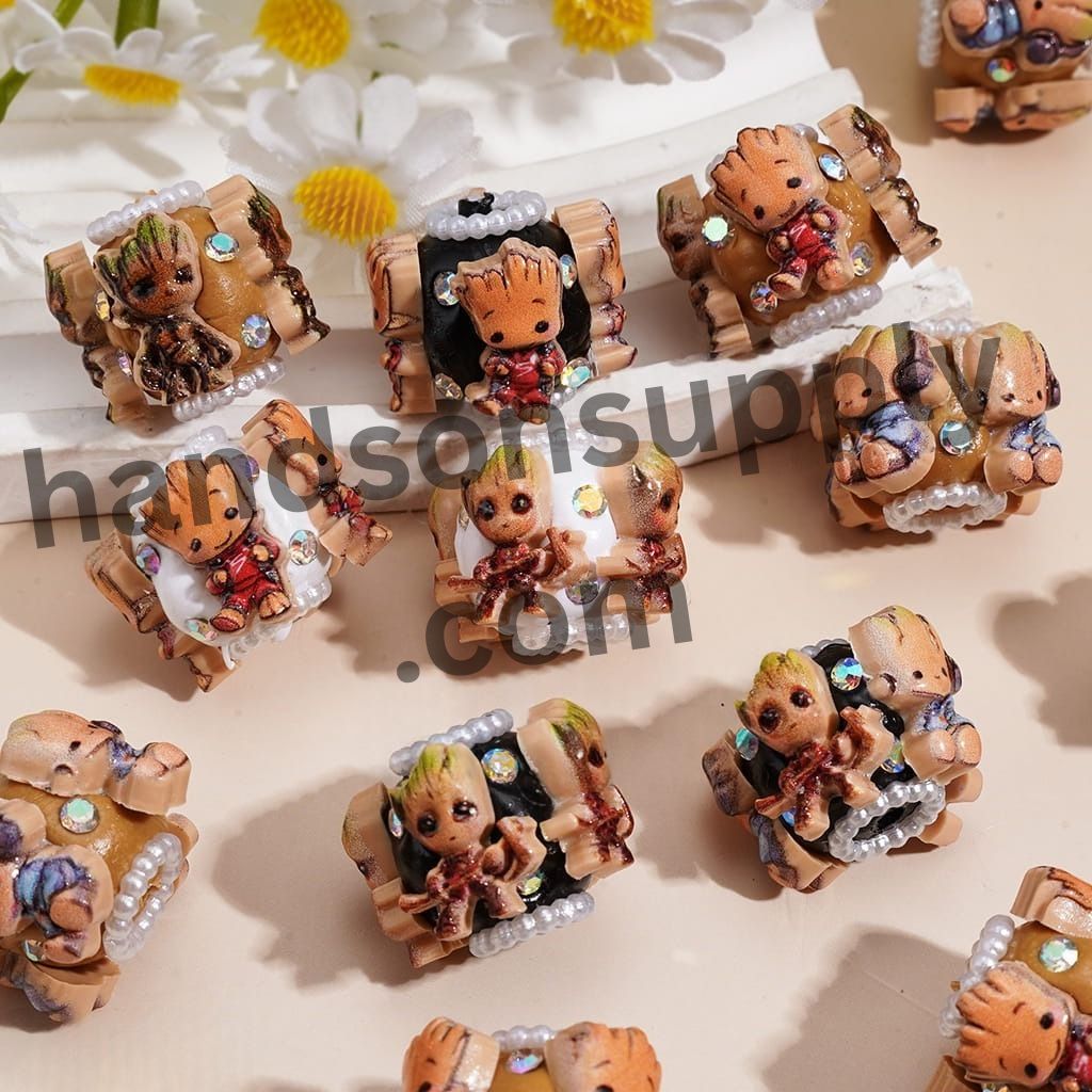 Cosmic Galaxy Guard Team Withered Wood Character Series with AB Rhinestones and White Pearl Chains Clay Beads 20MM, Random Mix