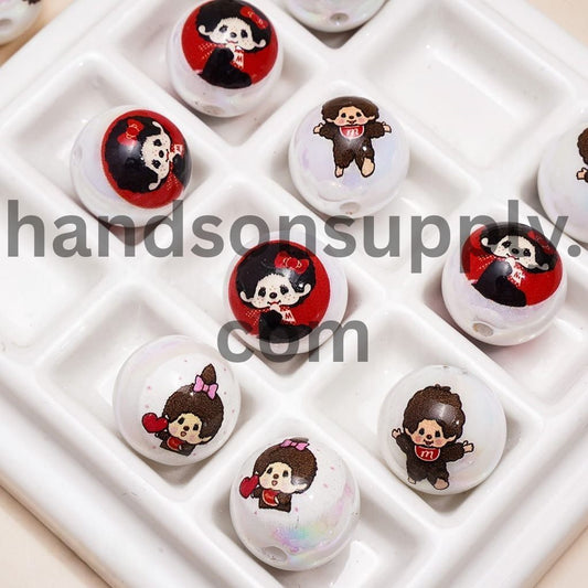 UV Coated Monkey Doll Character Series Round Acrylic Beads 16MM Random Mix