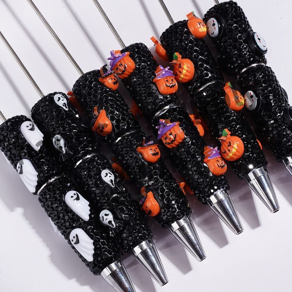 Pumpkin Ghost and Black Rhinestone Halloween Series Rhinestones Covered the Entire Beadable Clay Pens