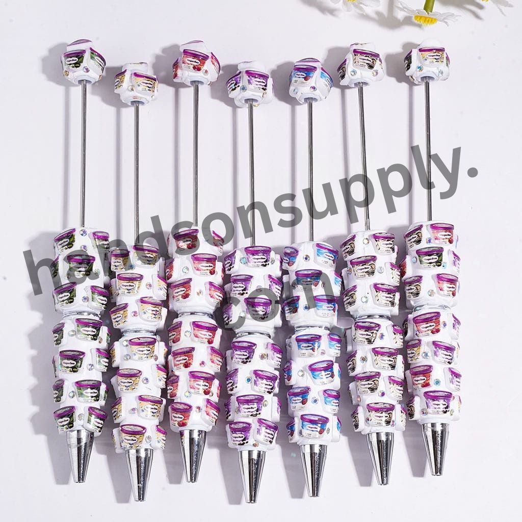 Sweet Diverse Flavored Ice Cream Cup Beadable Clay Pen with AB Rhinestones Random Mix