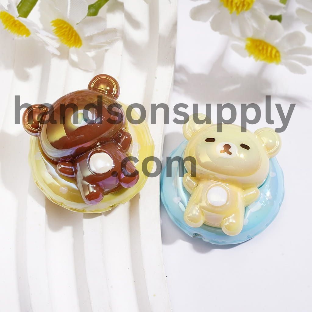 UV Coated Glossy Cute Cartoon Bear Character Series Acrylic Beads, Random Mix