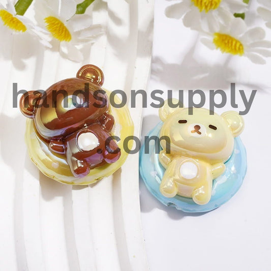 UV Coated Glossy Cute Cartoon Bear Character Series Acrylic Beads, Random Mix