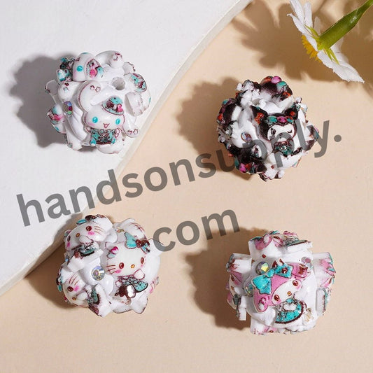 Cute Cartoon Adorable Character in Teal Costume and AB Rhinestones, Clay Beads, 20MM Random Mix