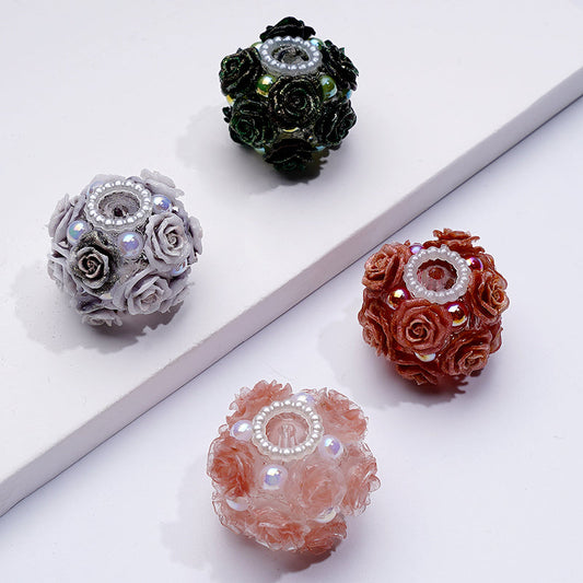Mini Rose Flower Delicate Bling Bling Cute Pearls Round Sugar Acrylic Beads, Around 22MM