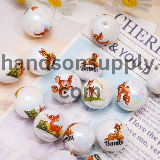 UV Coating Cute Deer Character Series Print on Round Acrylic Beads 16MM Random Mix