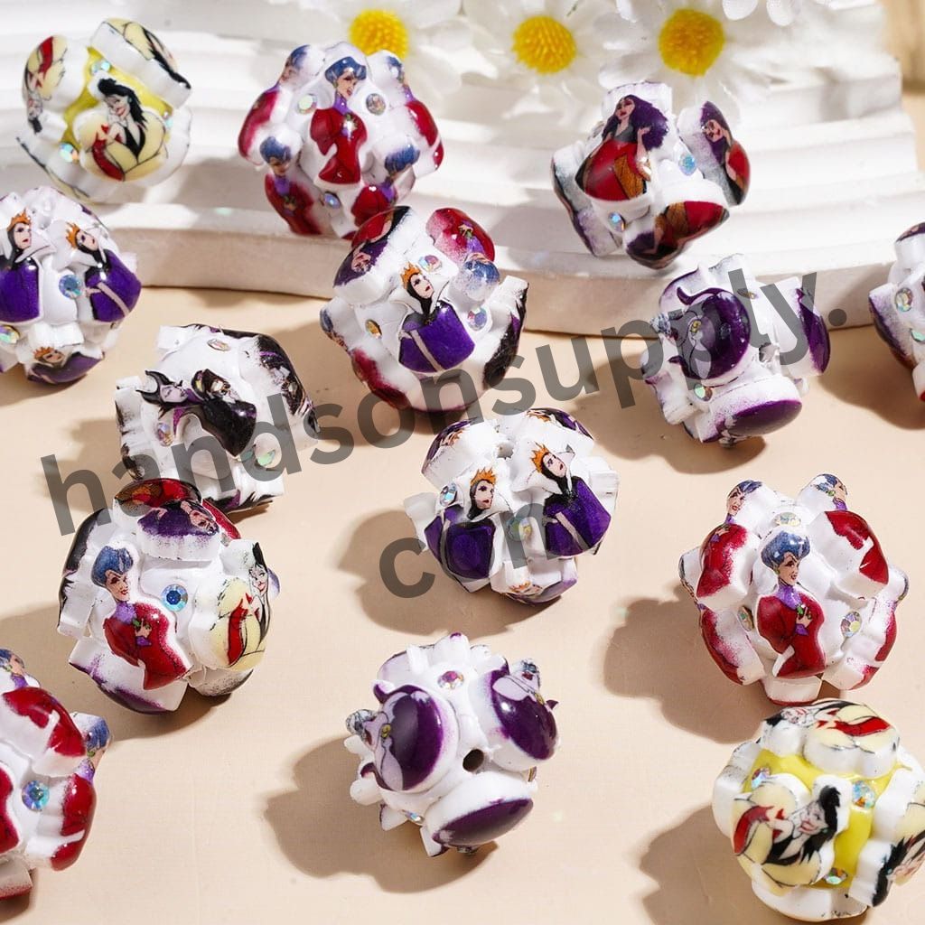 Classic Animation Villain Character Clay Beads with AB Rhinestones, 20MM, Multicolor, Random Mix