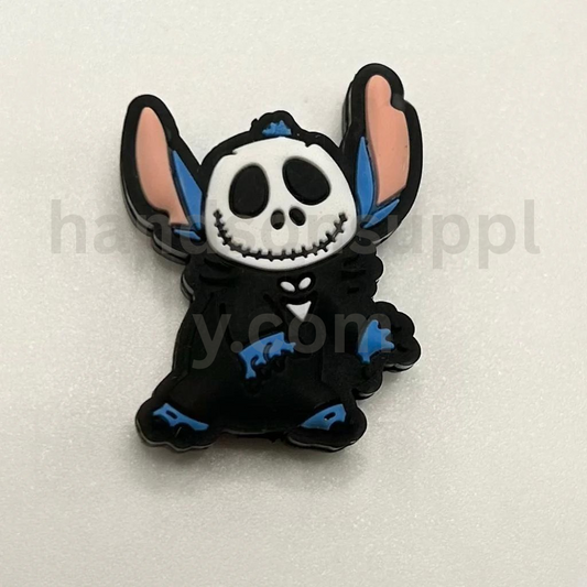 Blue Stich and Jack Skeleton Face Cartoon Duo Silicone Focal Beads