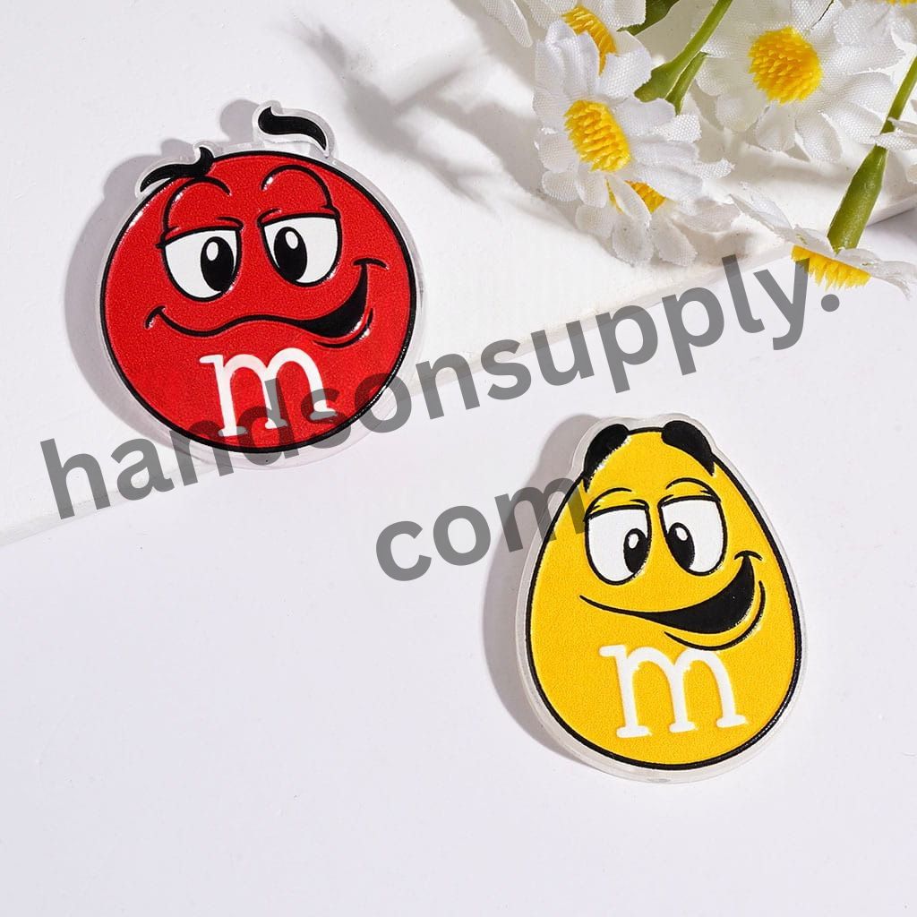 Cute Candy Character in Various Face Style Expressions Designs Round Acrylic Beads, Multi-Color Random Mix