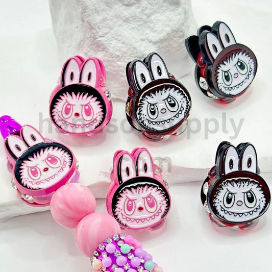 Cute & Creepy Spooky Bunny Face Vivid Alloy with Clear Rhinestones Oval Pearls Clay Beads, Around 28*22MM