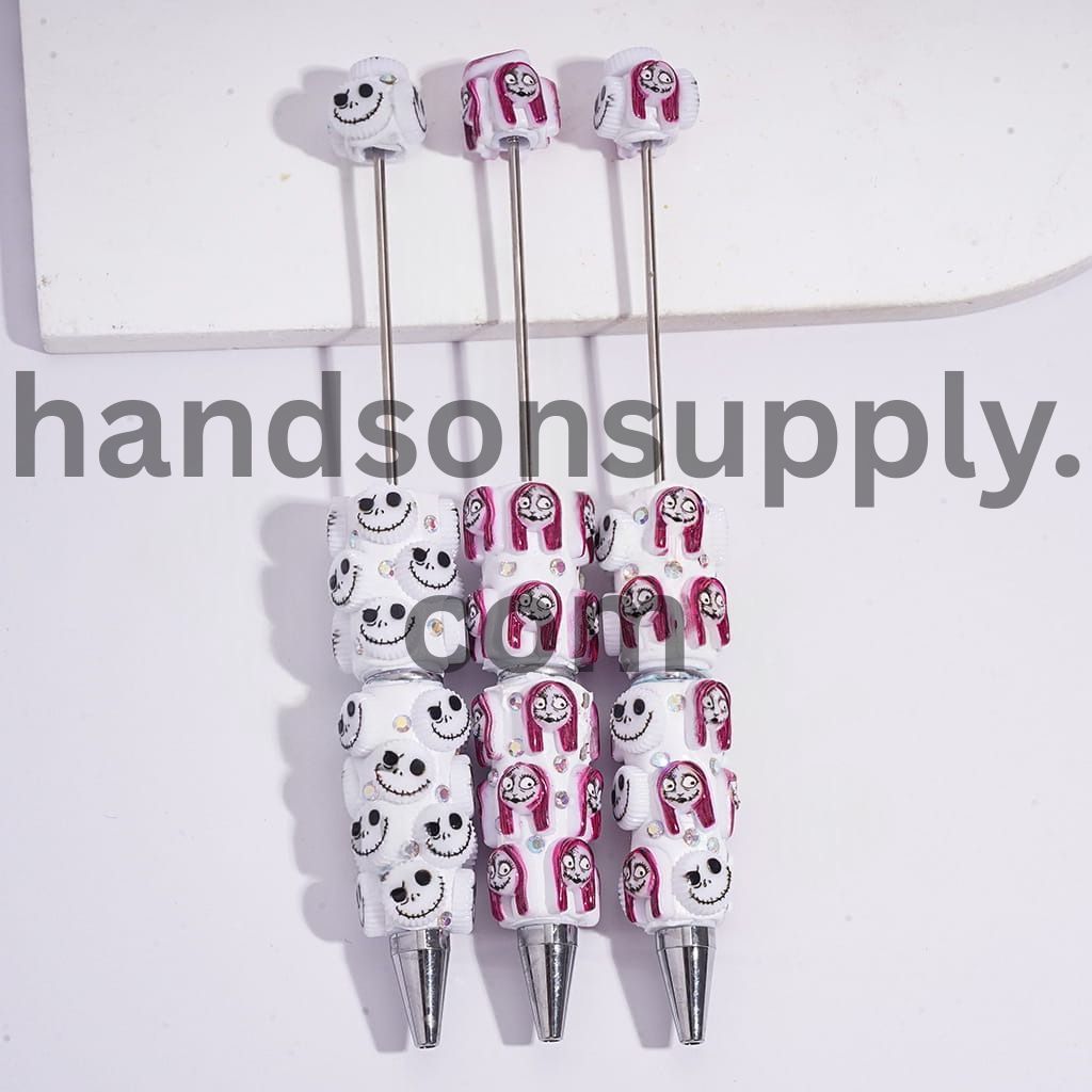 Halloween Skeleton Couple Character Design & AB Rhinestones Beadable Clay Pens