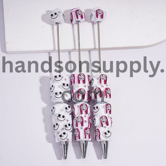 Halloween Skeleton Couple Character Design & AB Rhinestones Beadable Clay Pens