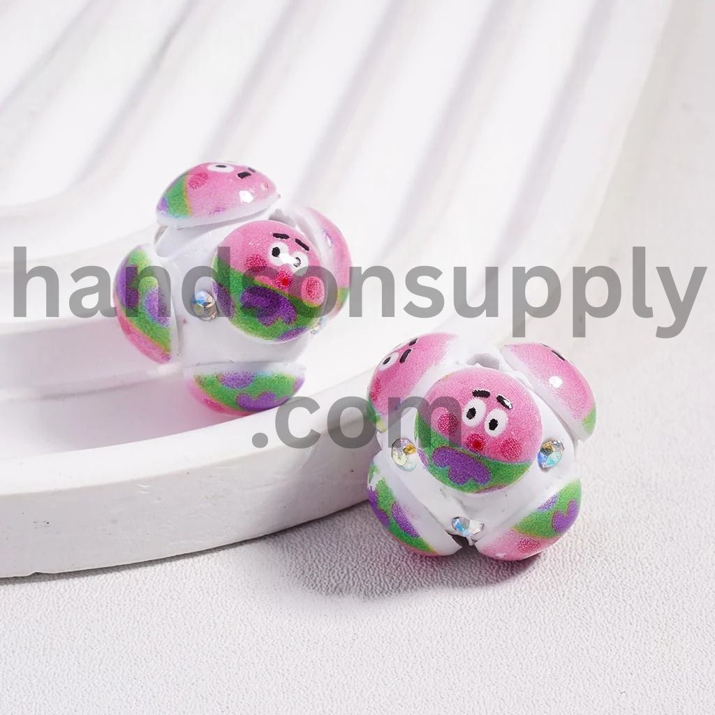 Cute Starfish Character and AB Rhinestones Clay Beads, Random Mix, 20MM