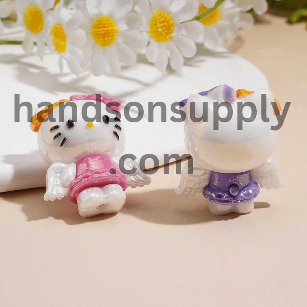 Adorable Angel Cat Character Series with Colorful Bow Headbands, Soft PVC Rubber Beads, Height 29MM, Random Mix
