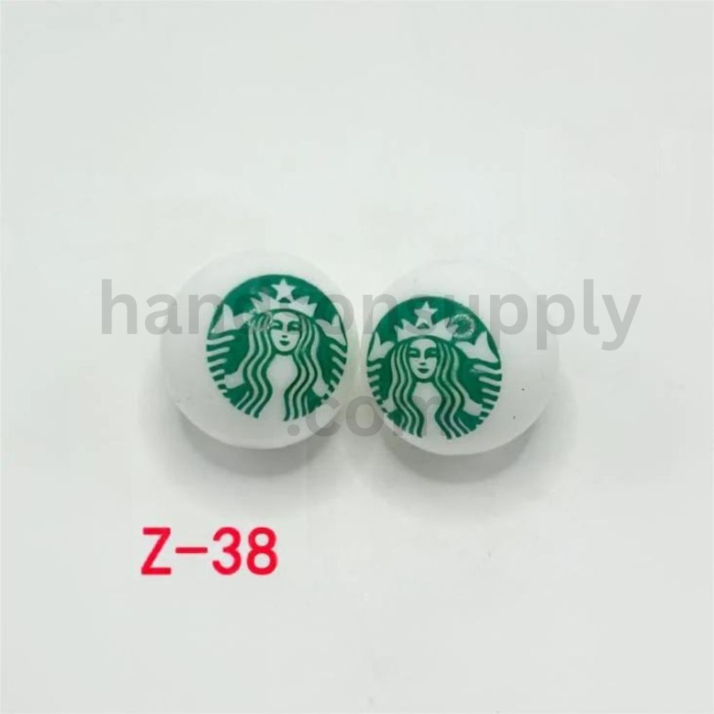 Starbacks Girl Plain Coffee Round Printed Silicone Beads 15mm, Number Z-38