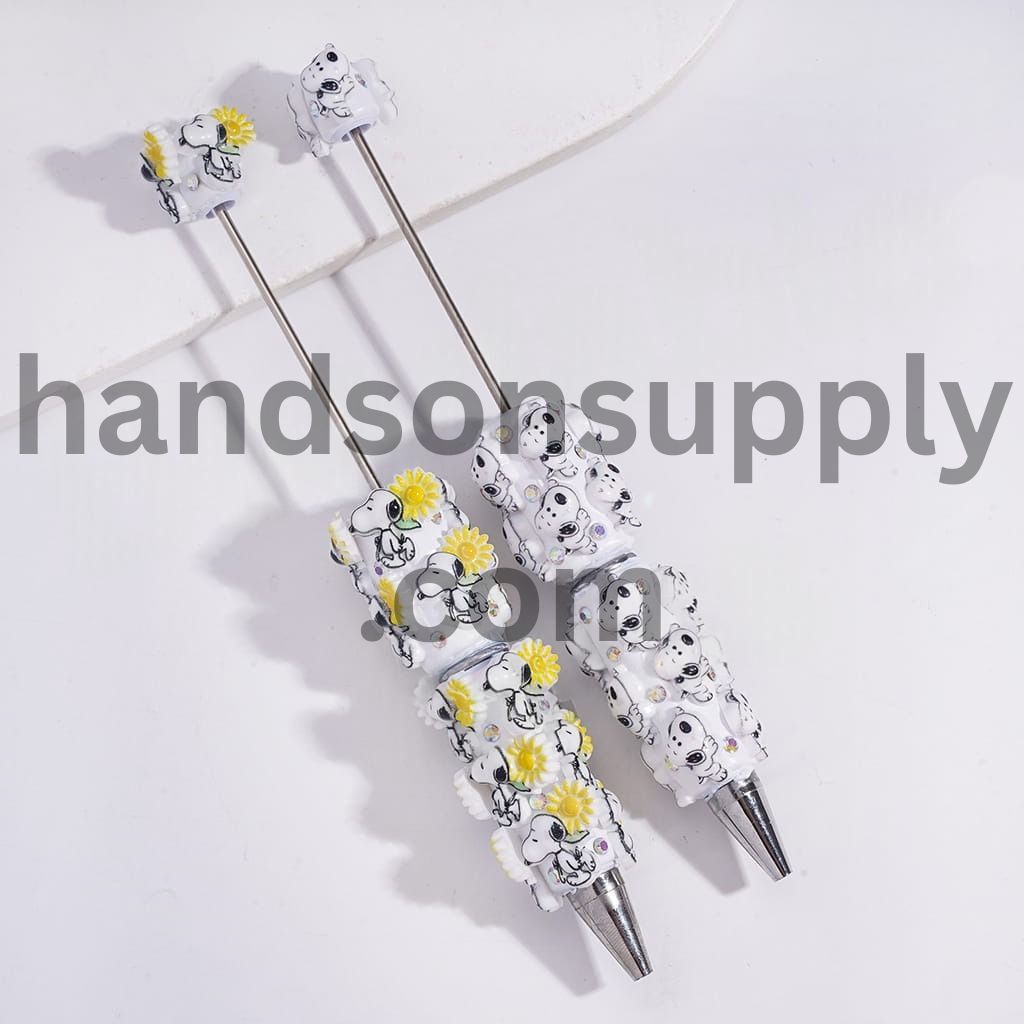 Classic Cartoon Beagle Dog, AB Rhinestones & White Pearls Beadable Clay Pens