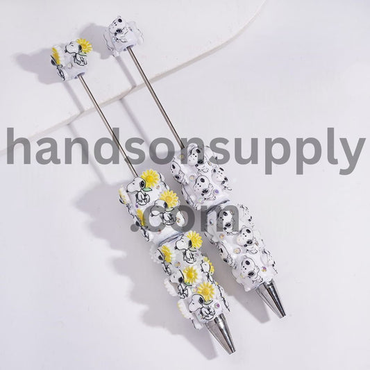 Classic Cartoon Beagle Dog, AB Rhinestones & White Pearls Beadable Clay Pens
