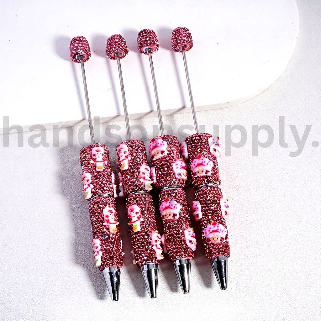 Cute Strawberry Girl Series Fancy Pink Rhinestones Beadable Clay Pen