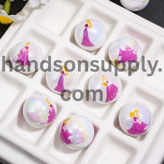 UV Coating Sleeping Pretty Princess Character Series Print on Round Acrylic Beads 16MM Random Mix