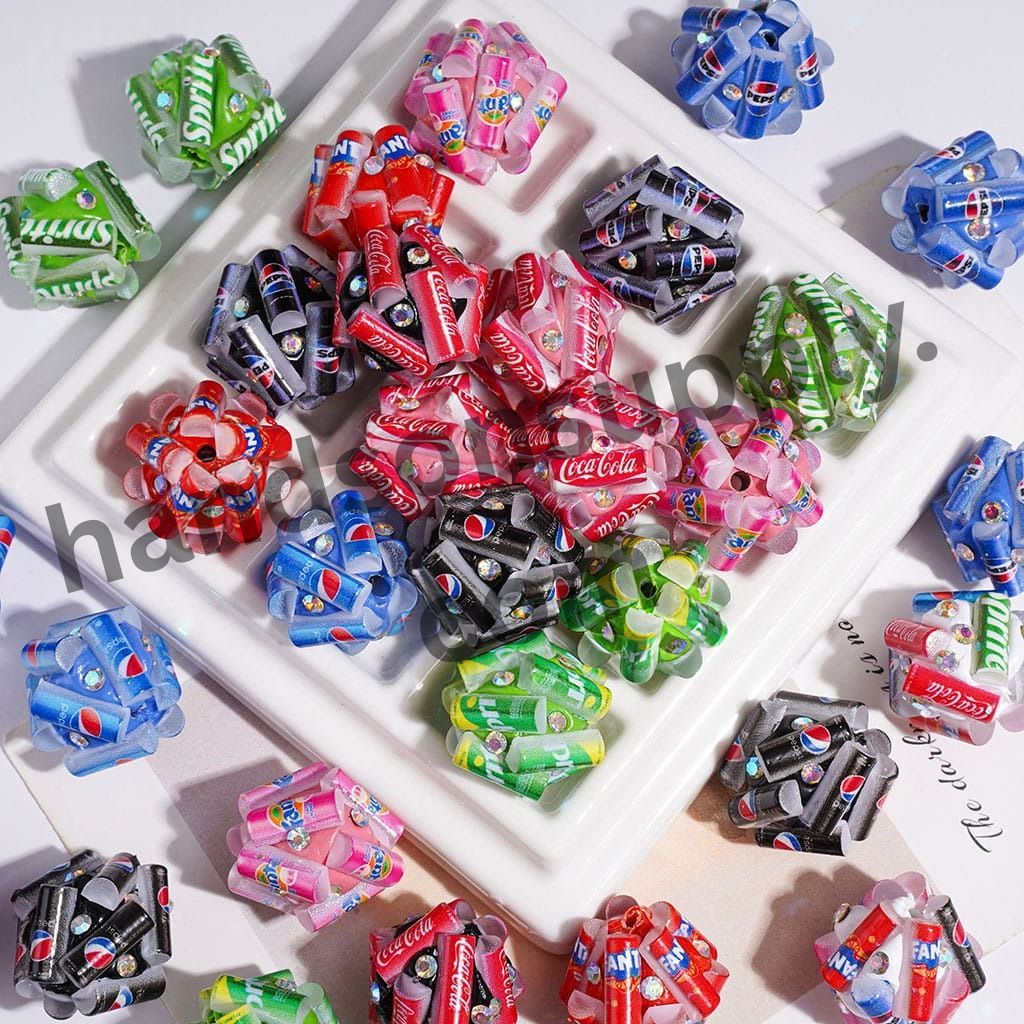Mini Soda Soft Drink Can & Bottle Shape Clay Beads with AB Rhinestones, 20MM, Multi-Color